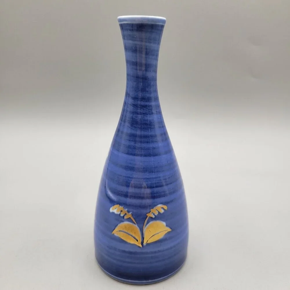 Japanese Porcelain Bud Vase Blue With Gold Floral Design